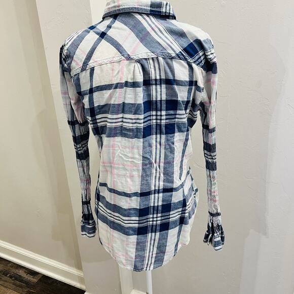 Maurices Women’s Long Sleeve M Flannel Shirt Blue Pink Plaid (A0129) - Picture 3 of 6